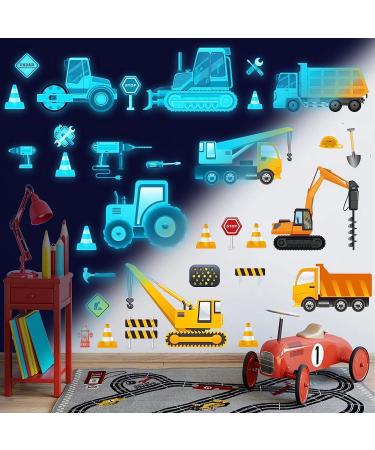 Glow in The Dark Construction Vehicles Wall Stickers - Transport Cars Theme Fluorescent Decals for Kids Bedroom Nursery - Buy Online on GoSupps.com