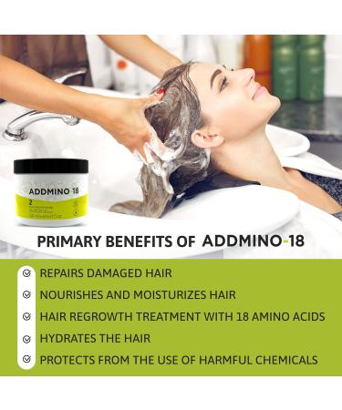 ADDMINO-18 Hair Mask - Nourishing Treatment for Dry & Damaged Hair with 18 Amino Acids - Pear/Linseed Oil - 500ml - Buy Online on GoSupps.com