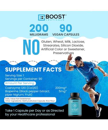 CoQ10 200mg - High Absorption Vegan Supplement with Bioperine | Non-GMO Gluten-Free 90 Capsules - Buy Online on GoSupps.com