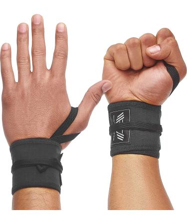 WARM BODY COLD MIND Premium Cotton Wrist Wraps for Crossfit, Olympic Weight Lifting, Powerlifting, Bodybuilding, Deadlift, Strength Training and Wrist Support with Thumb Loop Black 30