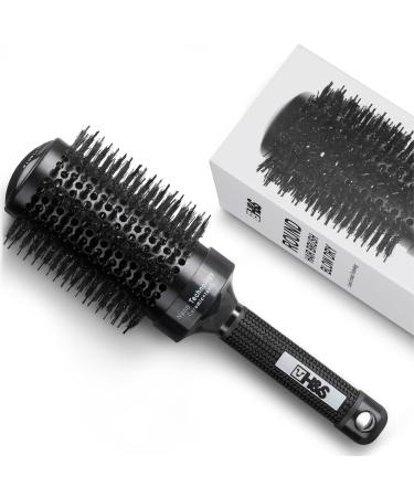 H&S Round Hair Brush - 85mm (3.3") - Natural Boar Bristle Hairbrush for Blow Drying and Quiff Styling - Small Circlular Roll Brush for Women and Men - Black