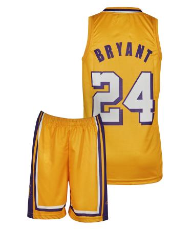 Amdrabola Lakers Kobe Bryant Basketball Kids Jersey Kit Black Yellow Come with Shorts Basketball Fans (4-13 Years) Yellow 152