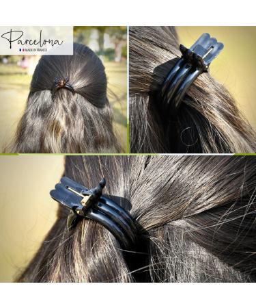 Parcelona French Round Inner Teeth 2 Inch Hair Clips Set - Tortoise Shell and Black Cellulose Hair Accessories for Women - Buy Online on GoSupps.com