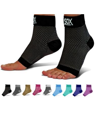 SB SOX Plantar Fasciitis Relief Socks (1 Pair) for Women & Men - Best Compression Sleeves for All Day Wear with Foot/Arch Pain Relief (Black, Medium) Black Medium