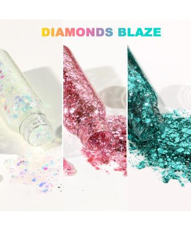 URAQT Body Glitter Gel 3Pcs - Holographic Mermaid Sequins Chunky Cosmetic Glitter Set for Face, Body, and Hair - Sparkling Festival Party Glitter in White, Pink, and Green - Buy Online on GoSupps.com