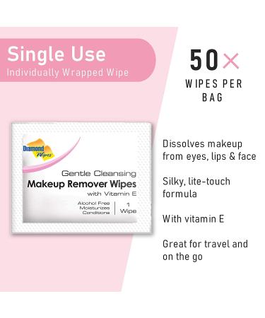 Diamond Wipes Gentle Makeup Remover Cleansing Face Wipes - Pack of 50, Vitamin E Infused, Waterproof Makeup Remover - 1 Count - Buy Online on GoSupps.com
