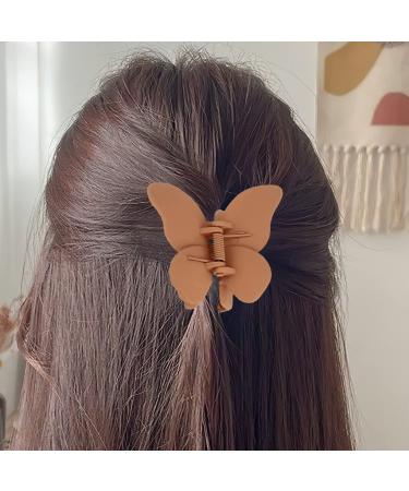 YACHIO Butterfly Hair Clips Set - 4 Pcs Cute Matte Hair Claw Clips for Women and Girls - Ideal for Thick Hair - Black, Grey, Khaki, Orange - Buy Online on GoSupps.com