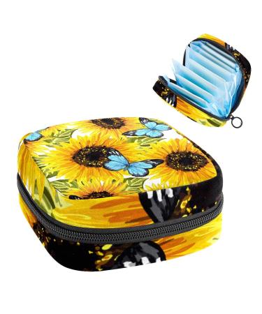 GIAPB Period Bag Sanitary Napkin Storage Bag Period Pouch Travel Makeup Bag Cartoon Sunflower and Butterfly Color2466