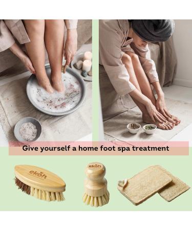 EKOH 6-Pack Bamboo Brushes & Loofah Sponges Set | Dry Brushing Body, Nail & Feet Scrubber | Bottle & Dish Brush | Natural Soft Bristles | Home Shower & Bath Essentials - Buy Online on GoSupps.com