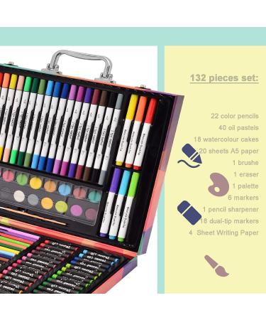 Darnassus 132-Piece Art Set Deluxe Professional Color Kit for Kids & Adults | Portable Case | Pink - Buy Online on GoSupps.com