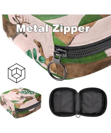 Stylish Menstruation Pad Bag with Zipper - Women's Tampon and Napkin Organizer - Camel Brain Green Leaves on Pink - Buy Online on GoSupps.com