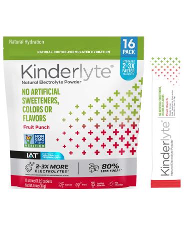 Kinderlyte Electrolyte Powder, Rapid Hydration, Easy Open Packets, Supplement Drink Mix (Fruit Punch, 16 Count) Fruit Punch 0.4 Ounce (Pack of 16)