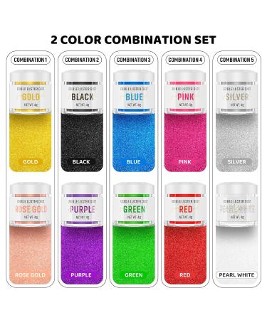 Edible Glitter Set - Red & Pink Powder for Drinks Cakes & Desserts (2x4g) | Tasteless Glitter for Cocktails Champagne & Chocolates - Buy Online on GoSupps.com