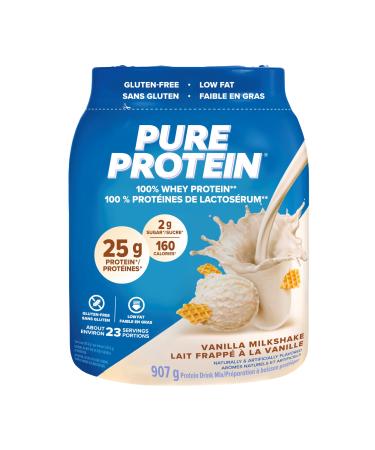 Pure Protein Whey Protein Powder - High Protein (25 g/scoop) Low Sugar (2 g/scoop) Gluten Free - Fast-Acting Formula Vanilla 907g (Packaging May Vary) Vanilla 907.0 g (Pack of 1)