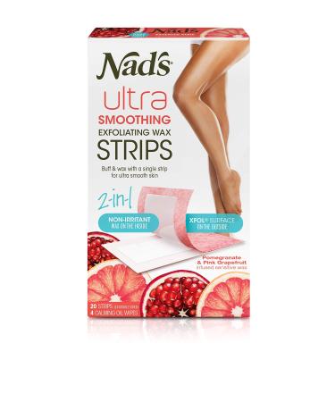 Nad's Body Wax Strips - 2-In-1 Skin Exfoliator - Wax Hair Removal For Women - At Home Waxing Kit With 20 Waxing Strips + 4 Calming Oil Wipes