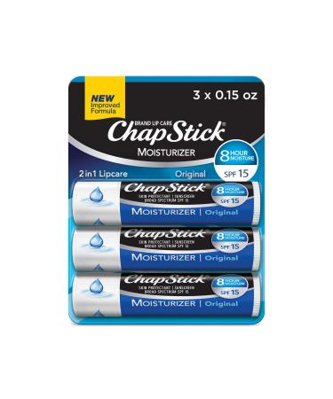 ChapStick Moisturizer Original Lip Balm Tubes, SPF 15 and Skin Protectant - 0.15 Oz, Pack of 1 - 3 Count