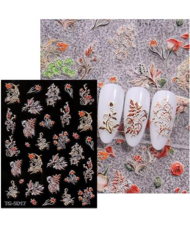 JMEOWIO 3D Embossed Flower Nail Art Stickers Decals Self-Adhesive 5D Colorful Floral Line Nail Supplies Nail Art Design Decoration Accessories 4 Sheets - Buy Online on GoSupps.com