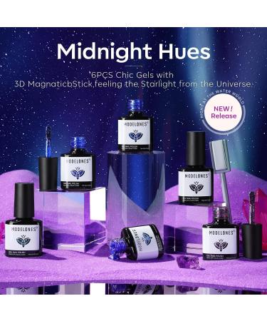 Modelones Gel Nail Polish 6 Colors Cat Eye Black Purple Blue Glitter Gel Polish Fall Winter Dark Blue Nail Gel with Magnet Soak Off Led Nail Art DIY Salon Gifts For Women Girl Black Dark Blue - Buy Online on GoSupps.com