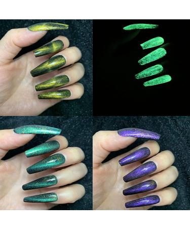 Glow in The Dark Cat Eye Gel Nail Polish Set - 6 Magnetic Colors | Designs with UV/LED Light | Luminous Cat Eye Effect - Buy Online on GoSupps.com