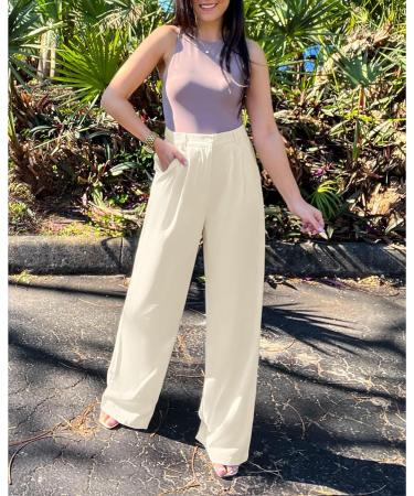 Vetinee Wide Leg High Waisted Dress Pants for Women with Pockets - XXL Vanilla Ice - Buy Online on GoSupps.com
