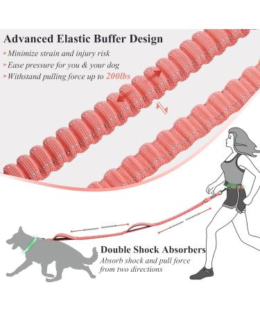 Vivaglory Reflective Waist Dog Leash for Medium Large Dogs - Anti-Shock Bungee Padded Handles Adjustable 65-112cm - Perfect for Training & Jogging - Pink & Gray - Buy Online on GoSupps.com