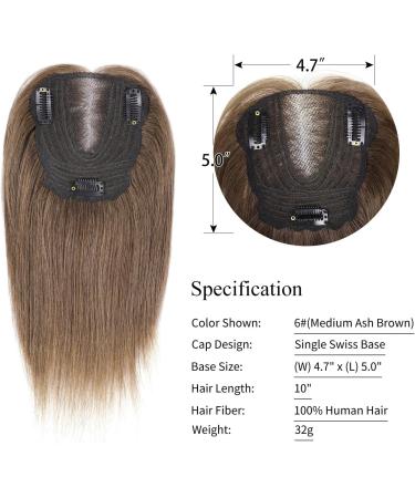 Brown Human Hair Topper 10 Inch - Medium Ash Brown (6#) - Real Hair - Thinning Hair Solution for Women - Buy Online on GoSupps.com