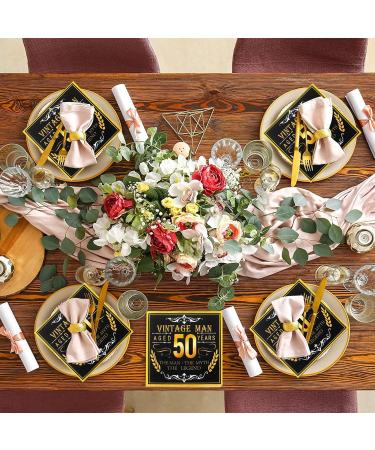 Vintage Black Gold 50th Birthday Napkins - 40 Pack Disposable Cocktail Napkins for Men s 50s Party Decorations - Buy Online on GoSupps.com