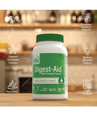 Digest-Aid | Complete Digestive Enzyme Formula with Pre and Probiotic | Digestion & Nutrient Absorption Support | Fast Acting Discomfort Relief | Non-GMO | by Health Thru Nutrition (Pack of 60) - Buy Online on GoSupps.com