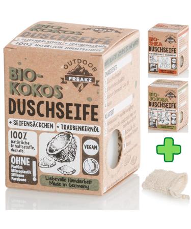 OUTDOOR FREAKZ Organic shower soap with a plastic-free and palm oil-free (coconut) soap sachet