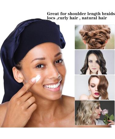 Firtink 3 Pcs Long Satin Bonnet Sleep Cap Set for Natural Hair - Black, Navy, Purple - Wide Elastic Band for Women - Extra Large Silk Bonnet for Night Sleep - Buy Online on GoSupps.com