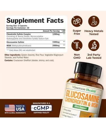 Glucosamine Chondroitin MSM Supplement 3-in-1 Joint Supplements for Men and Women w/Glucosamine Sulfate 1500mg Chondroitin Sulfate 1200mg & MSM 2000mg for Joint Health FSA Eligible 150 Caps Glucosamine Ultra Support - Buy Online on GoSupps.com