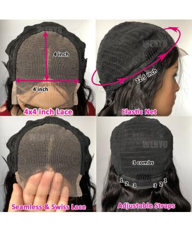 WENYU Brazilian Body Wave Lace Front Human Hair Wig - Pre Plucked with Baby Hair - 16 Inch 4x4 Closure - 9A Natural Black - for Black Women - Buy Online on GoSupps.com