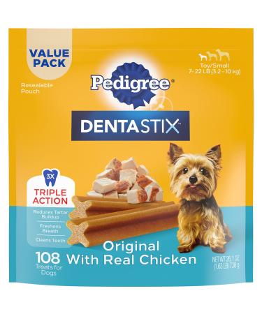 Pedigree DENTASTIX Adult & Puppy Toy/Small Treats for Dogs 5-20lbs. Adult Chicken 108 Count (Pack of 1)
