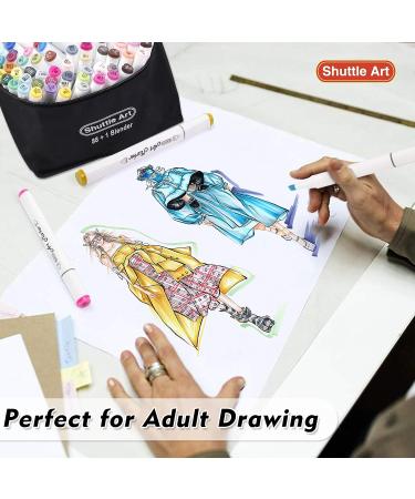 Shuttle Art 88 Colors Dual Tip Alcohol Based Art Markers Set with Blender - Ideal for Illustration, Coloring, Sketching, and Card Making - Buy Online on GoSupps.com