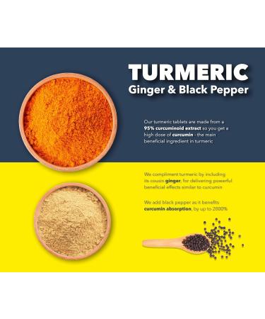 Turmeric Ginger & Black Pepper 4000 mg Tablets (per Serving) High Strength Curcumin Supplements Vegan and Gluten Free UK Made 120 Count - Buy Online on GoSupps.com