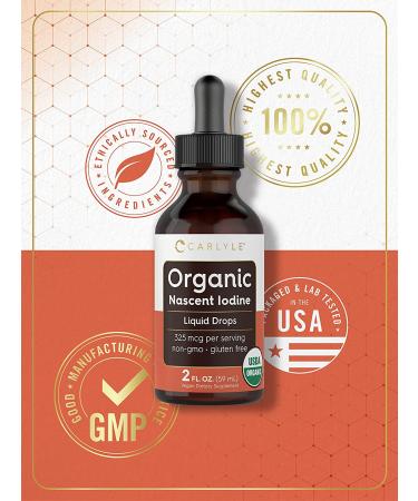 Organic Nascent Iodine Liquid Drops 2 fl oz - Vegan Non-GMO Gluten Free Supplement by Carlyle - Buy Online on GoSupps.com