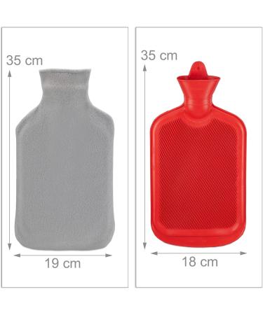 Relaxdays 2 x Fluffy Hot Water Bottles - 1.5L Odourless Natural Rubber | Grey/Red - International Shipping - Buy Online on GoSupps.com