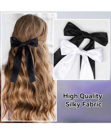 2 Pack Hair Bows for Girls and Women Large Bow Hair Clips Hair Barrette with Long Silky Satin Black Hair Accessories for Girls(Black) - Buy Online on GoSupps.com