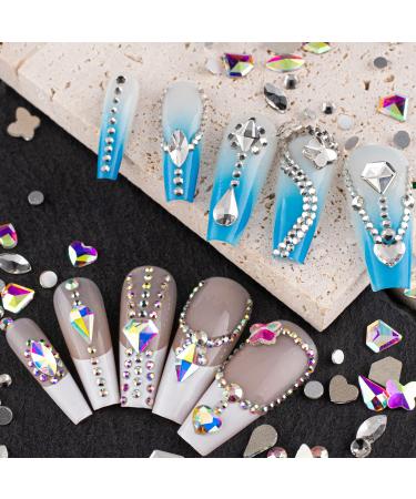 Glass Nail Art Rhinestones Set 1 - Crystal AB/Clear Gem Beads Kit for DIY Nail Design - Includes Picker Pencil and Tweezer - Professional and Home Use - Buy Online on GoSupps.com
