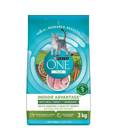 Purina ONE +Plus Dry Cat Food Indoor Advantage Turkey - 3 kg Bag 3 kg (Pack of 1)