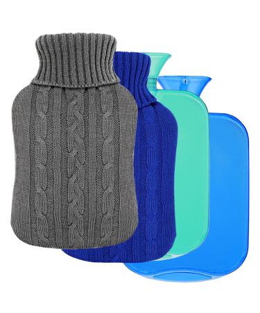 Vintoney 2 pieces heat bottle Warm bottle 2l bed bottle Heat bottle Heat flasher Hot flashing hot water water Bottle with soft fleece coating ensures heat comfort gift ideal for mother and father gray+blue