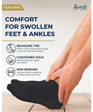 Pembrook Diabetic Ankle Socks - 6 Pairs, Low Cut Seamless Design for Men and Women | Large Size, Diabetic Socks in Black, White, and Gray - Buy Online on GoSupps.com