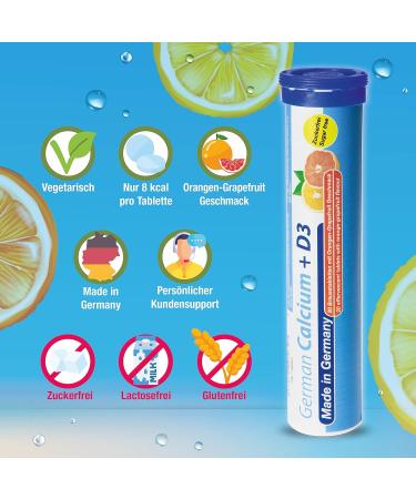Buy T&D Pharma Calcium + Vitamin D3 Effervescent Tablets - 500 mg Calcium 2.5 g Vitamin D3 - 2x20 pcs - Orange Grapefruit Flavor - Made in Germany - International Shipping - Buy Online on GoSupps.com