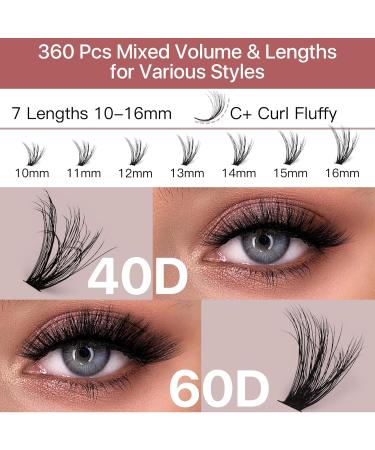 Pretty Memory 360Pcs Fluffy Cluster Lashes - 40D/60D Thick Mink Eyelash Extensions 10-16mm - 3D Effect DIY Eyelash Clusters (CC Curl) - International Shipping - Buy Online on GoSupps.com