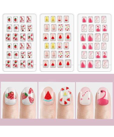 120pcs Kids Press-On Nails - Colorful Fruits & Bowknot Designs | Strawberry Sweetheart - Buy Online on GoSupps.com