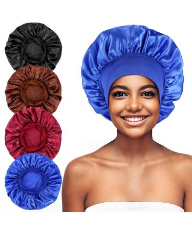 Silk Bonnet for Sleeping  4 PCS Hair Wrap Sleeping Satin Bonnet For Women- Extra Soft Elastic Band Silk Hair Wrap for Curly Hair& Natural Hair
