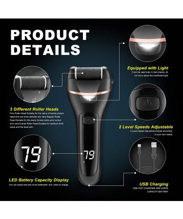 Electric Callus Remover for Feet | Rechargeable Waterproof Pedicure Kit with 22 Tools | Wet & Dry Foot File for Dead Skin & Cracked Heels | 3 Roller Heads, 2 Speeds - Buy Online on GoSupps.com