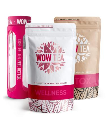 ATOP LLC WOW TEA Cleansing set Detox 21 days of tea Fat Burning Tea for Weight Loss Best Organic Herbal Tea for Detox and Weight Management Brewing group bottle 300g Made in EU Detox & Wellness Pink Bottle Detox & Wellness