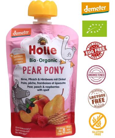 HOLLE Pouchy Pear Pony Pear peach and raspberry with spelt (12 x 100 g) - Buy Online on GoSupps.com