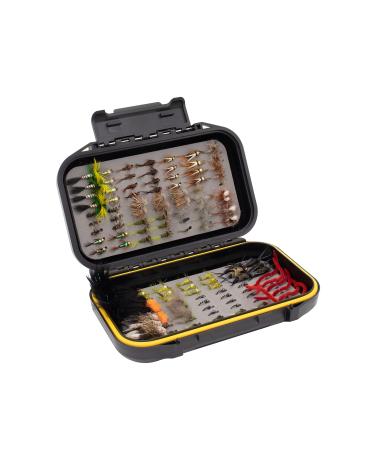 Fishing On The Fly | 32/64/124 Premium Hand-Tied Dry Flies, Nymphs, Streamers, Terrestrials | Essential Trout Flies Starter Kit Essential Fly Assortment | Waterproof Fly Box | 124 Flies | Dry Flies, Nymphs, Streamers
